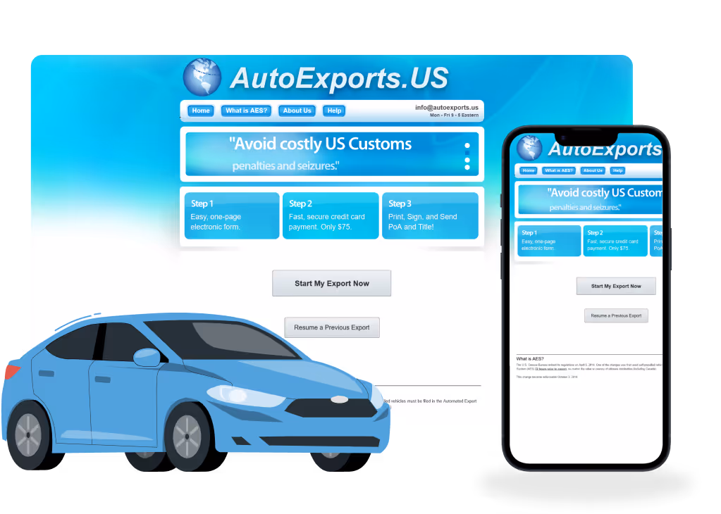 A mockup of the AutoExports' old interface displayed on both desktop and mobile screens, demonstrating the lack of responsiveness design. 