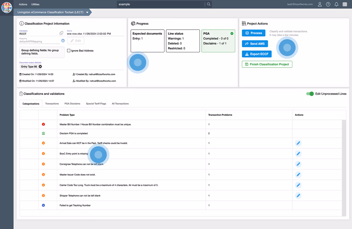 The validation rules engine of the Livingston Classifier Tool, a custom software solution showing specific data issues like 'Vendor PO Number must be unique' to ensure data integrity.