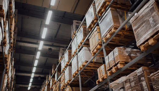 Warehouse racking area using IoT sensors to monitor environmental conditions across logistics operations.