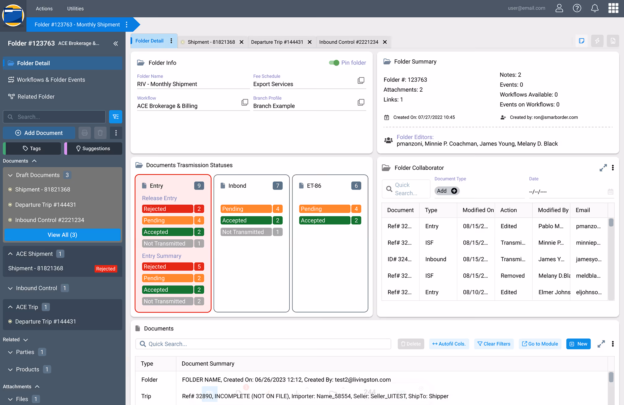 Modern web app interface replacing standalone legacy systems for logistics, compliance, and customs brokerage workflows.