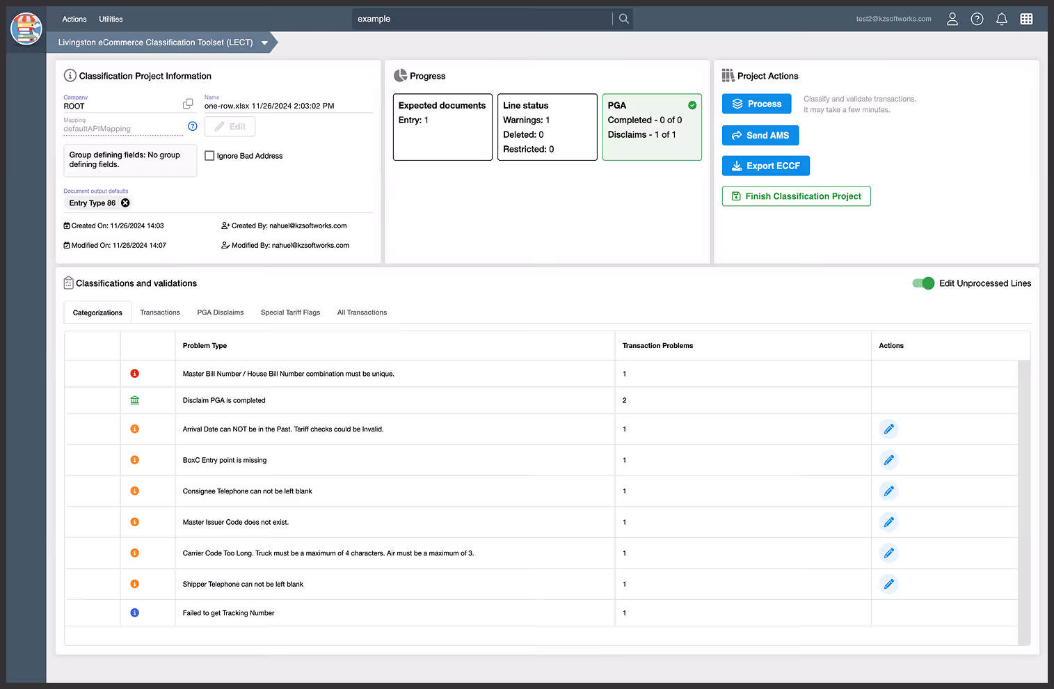 Customs compliance web app turning bulk shipment data into validated, customs-ready submissions.