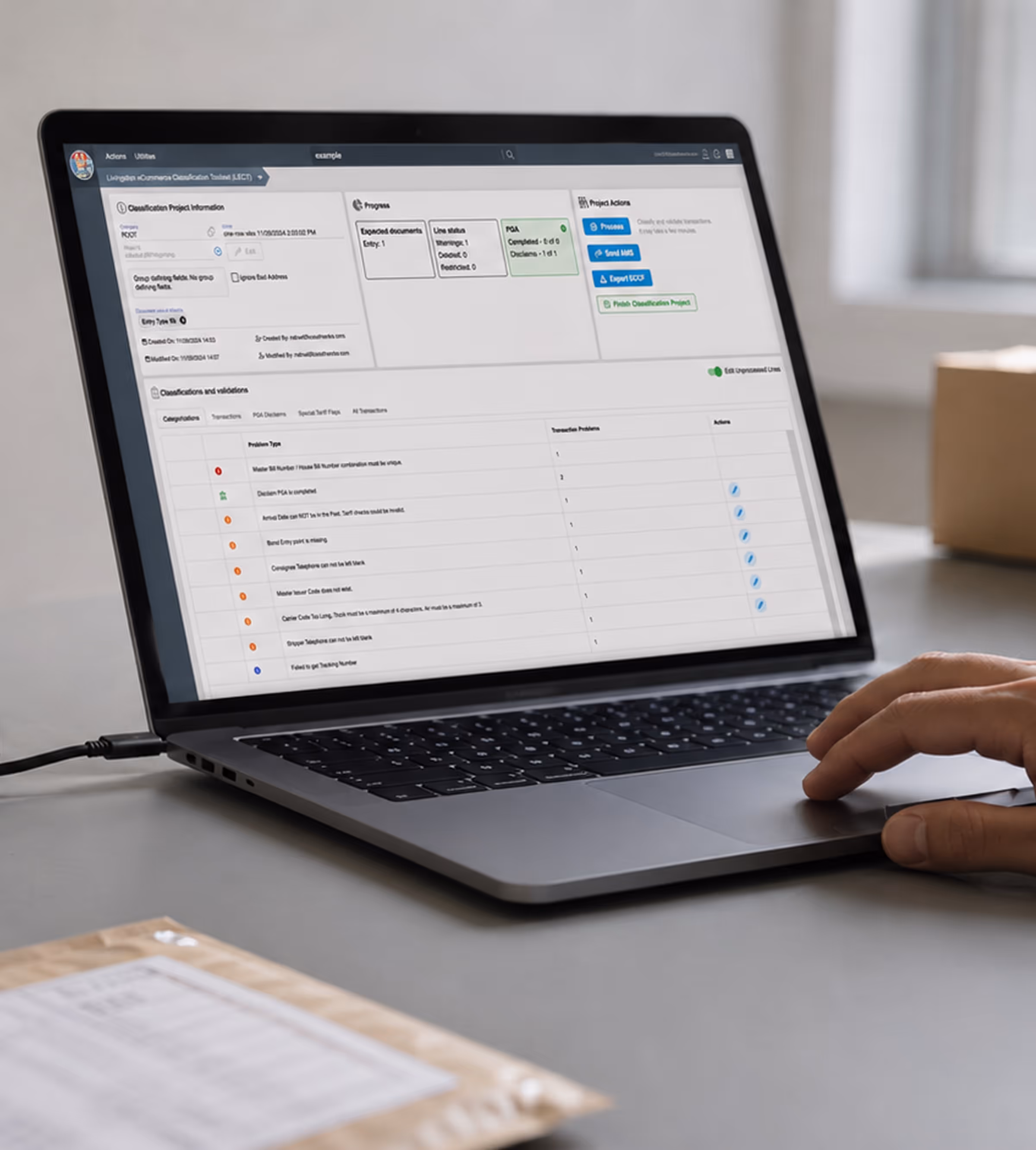 Web-based customs compliance platform used to validate bulk e-commerce shipment data for U.S. Customs submissions.