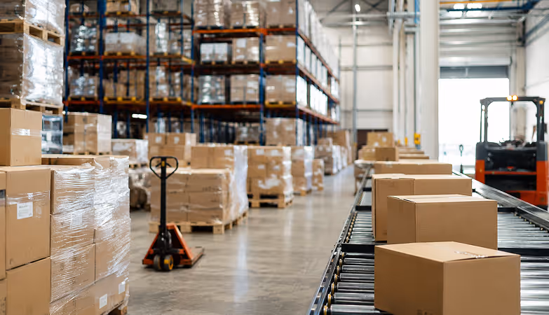 Warehouse and logistics facility representing teams tracking environmental conditions across supply chain operations.