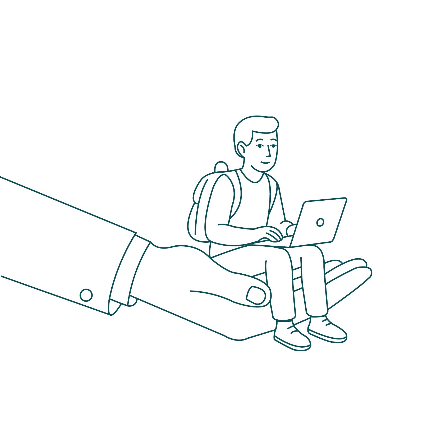 Illustration of a student sitting on a supportive hand, symbolizing Irish government support for international students.