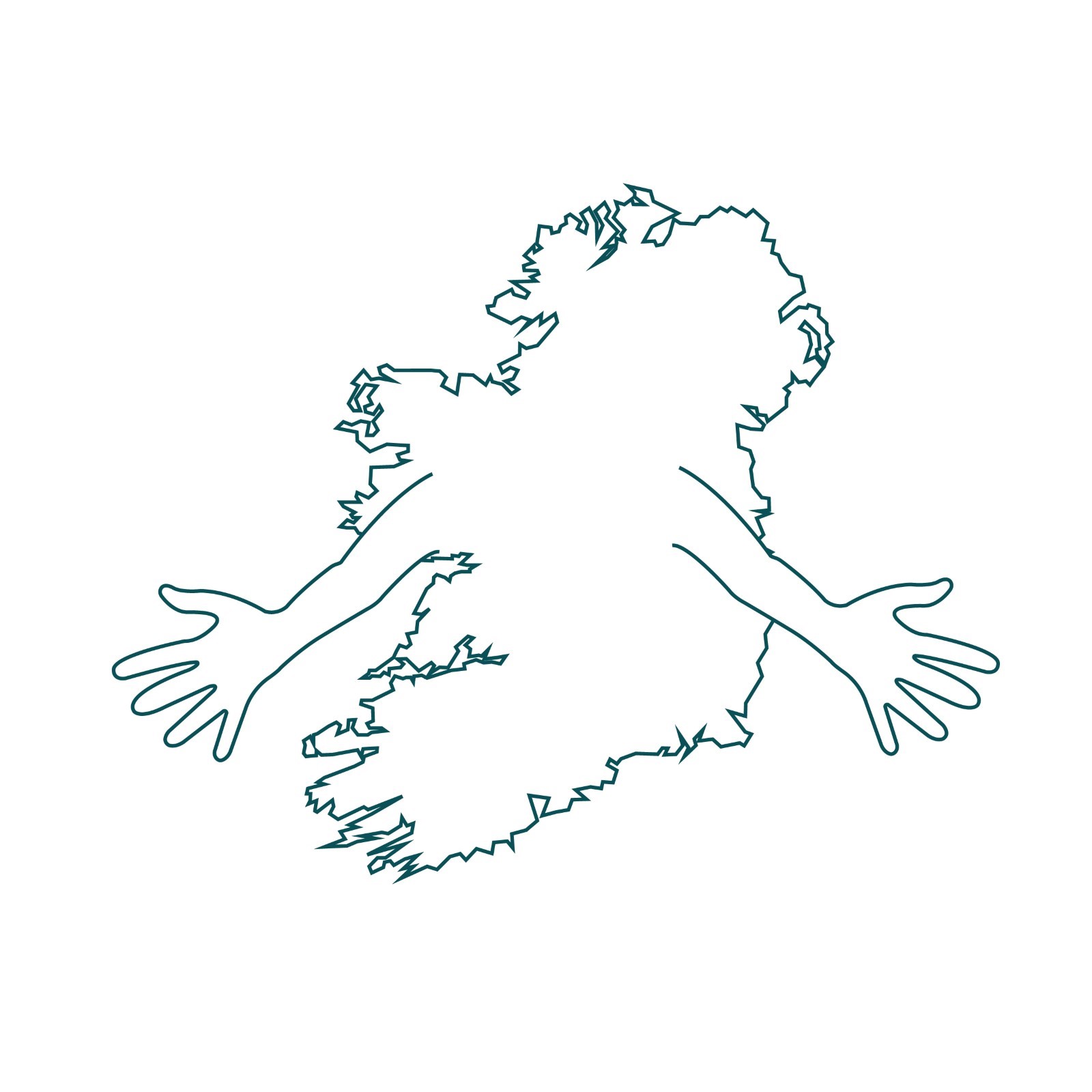 Illustration of Ireland shaped like a welcoming figure with open arms, representing the country’s friendly and safe environment.