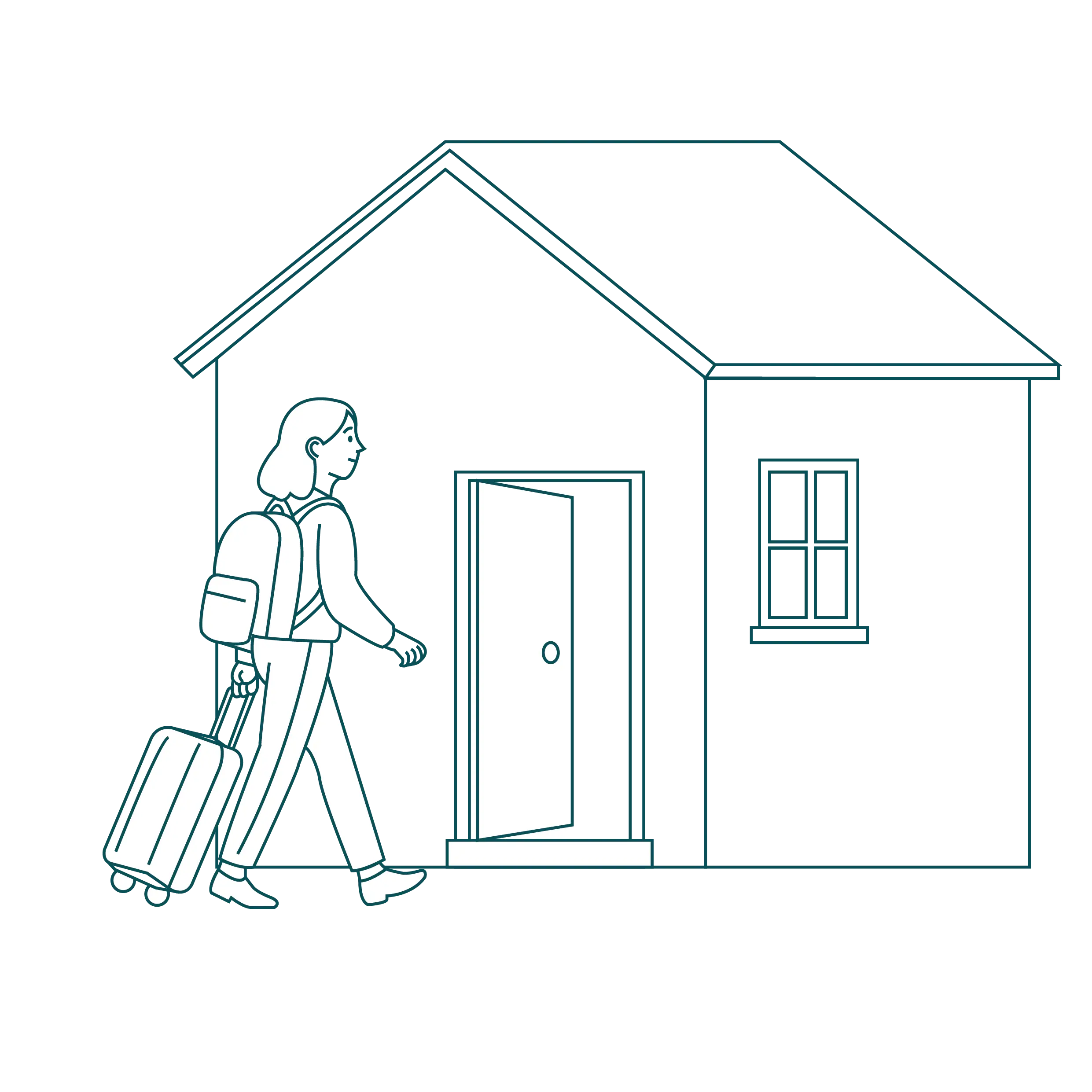 Student with suitcase arriving at a house in Ireland, representing the immigration registration process for non-EU students.