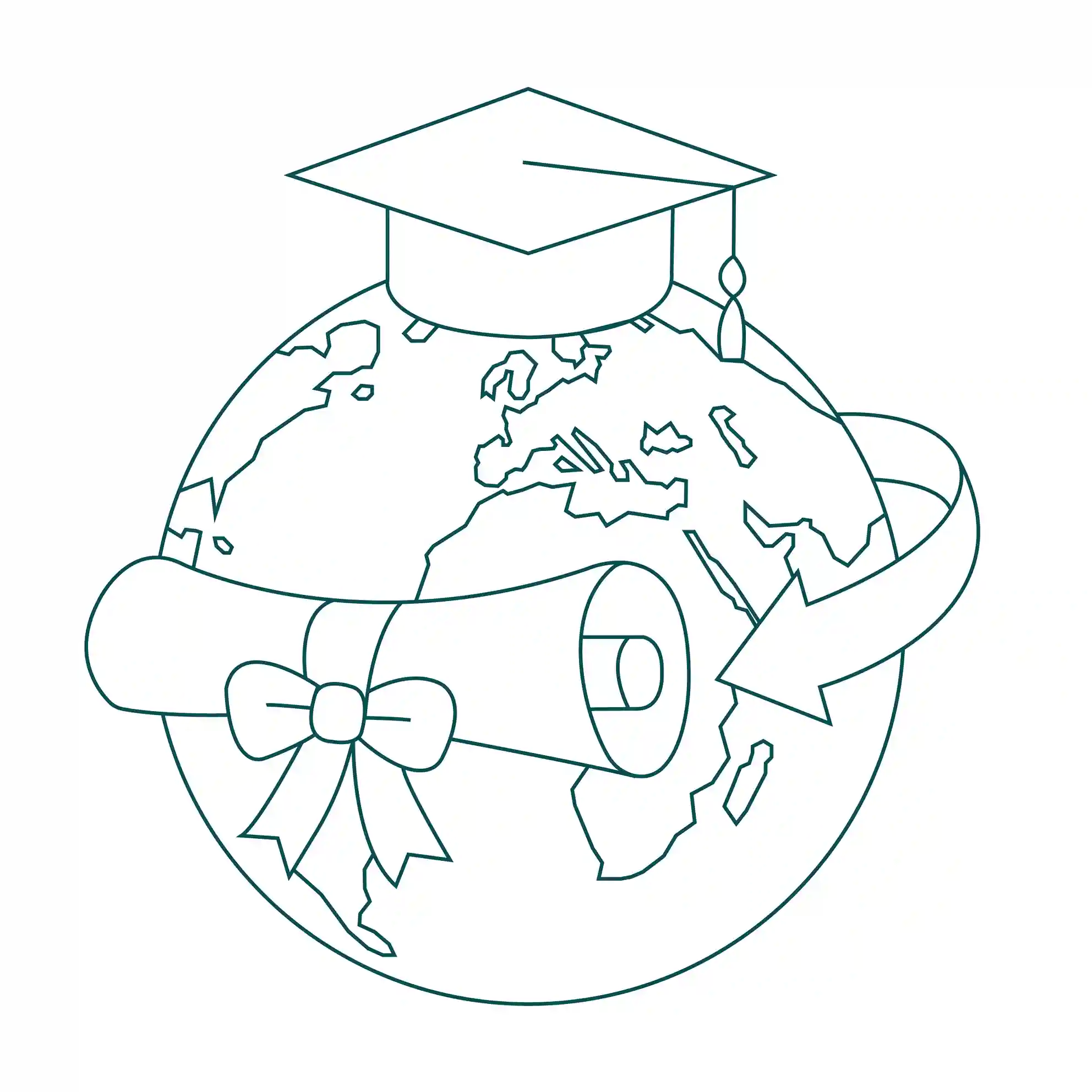 Ilustración de educación global con diploma y birrete, simbolizando universidades reconocidas en Irlanda como Trinity College