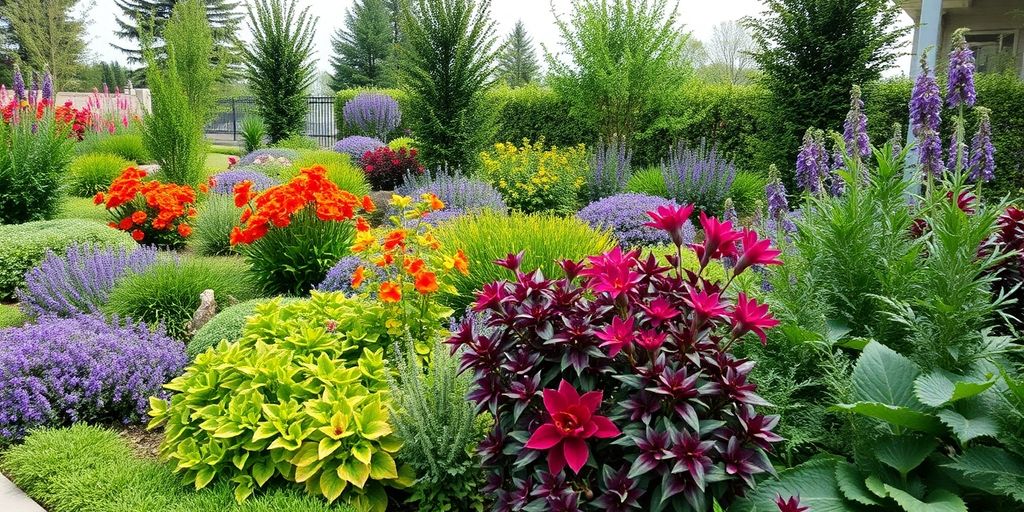 Colorful plants and greenery in a sustainable garden.