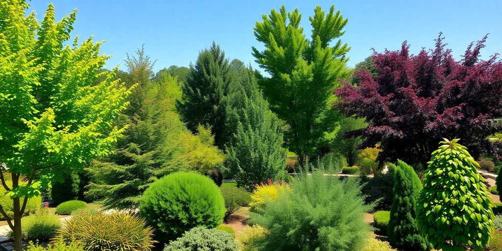 A garden filled with colorful ornamental trees.