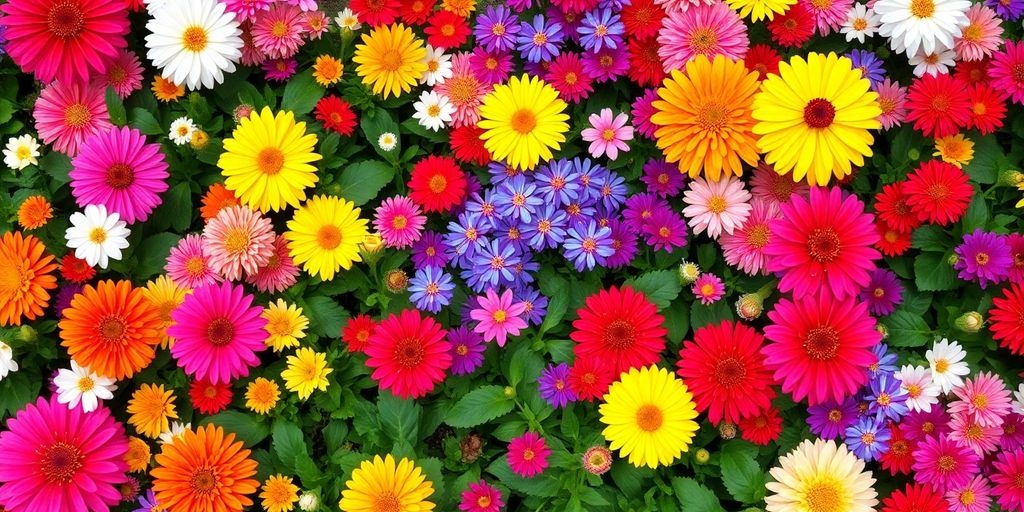 Colorful flower garden layout with diverse seasonal blooms.