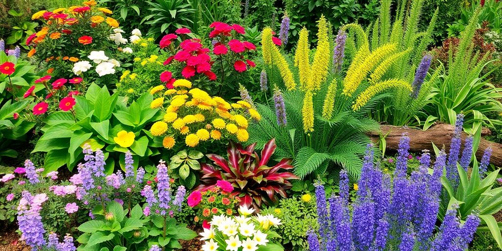 Colorful native and exotic plants in a lush landscape.