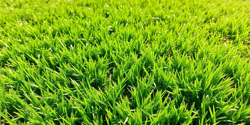 Vibrant green lawn with aeration holes throughout.