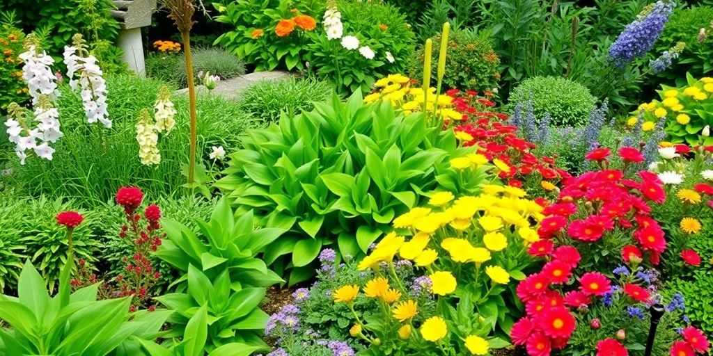 Diverse plants in a beautifully landscaped outdoor setting.