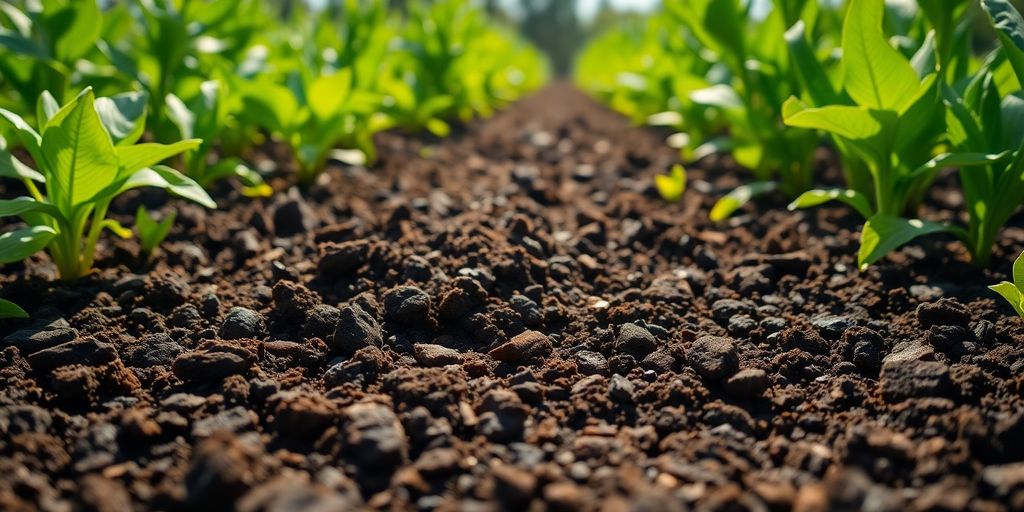 Healthy soil and vibrant crops in natural sunlight.