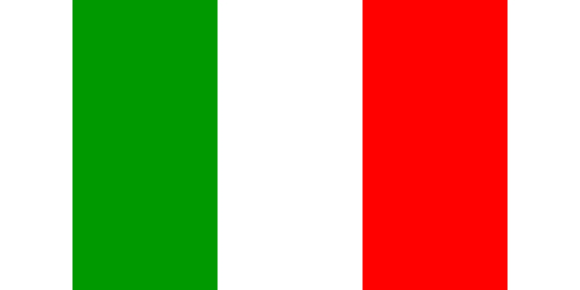 La bandera de Italia con tres franjas verticales: verde, blanca y roja de izquierda a derecha.