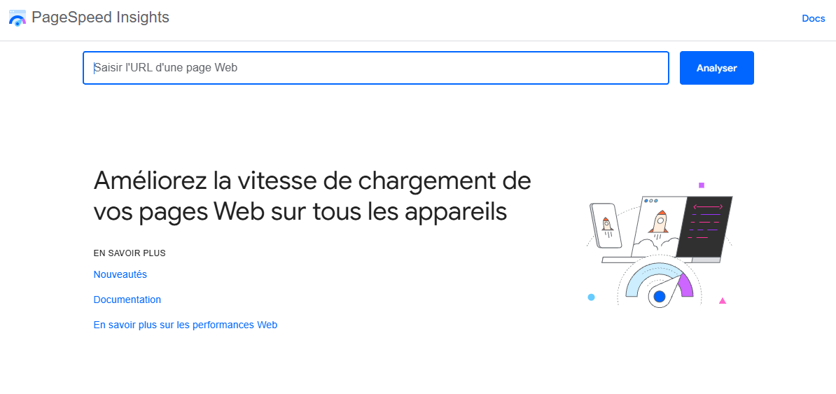 Le menu de Page Speed Insights.
