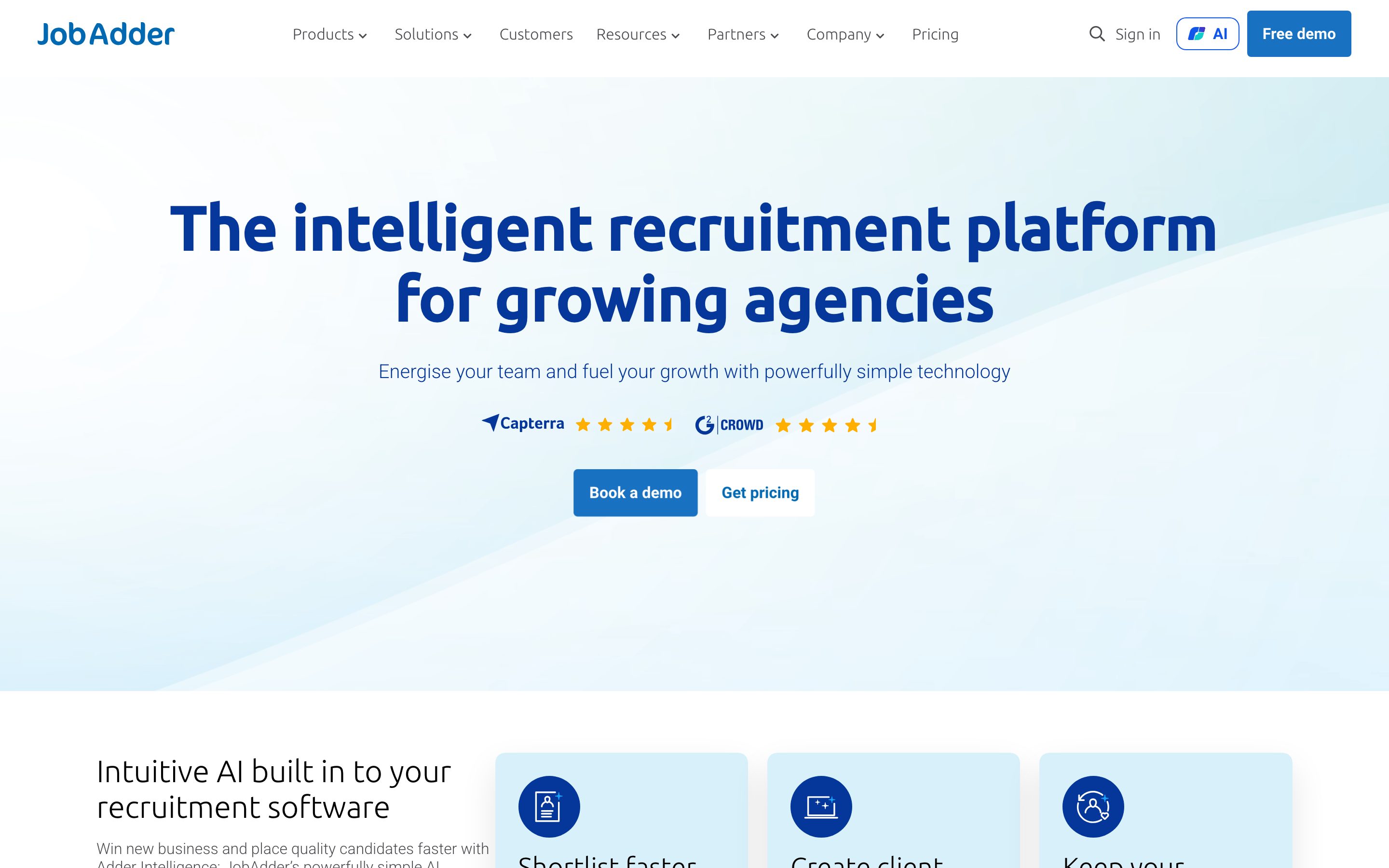 JobAdder Screenshot der Website