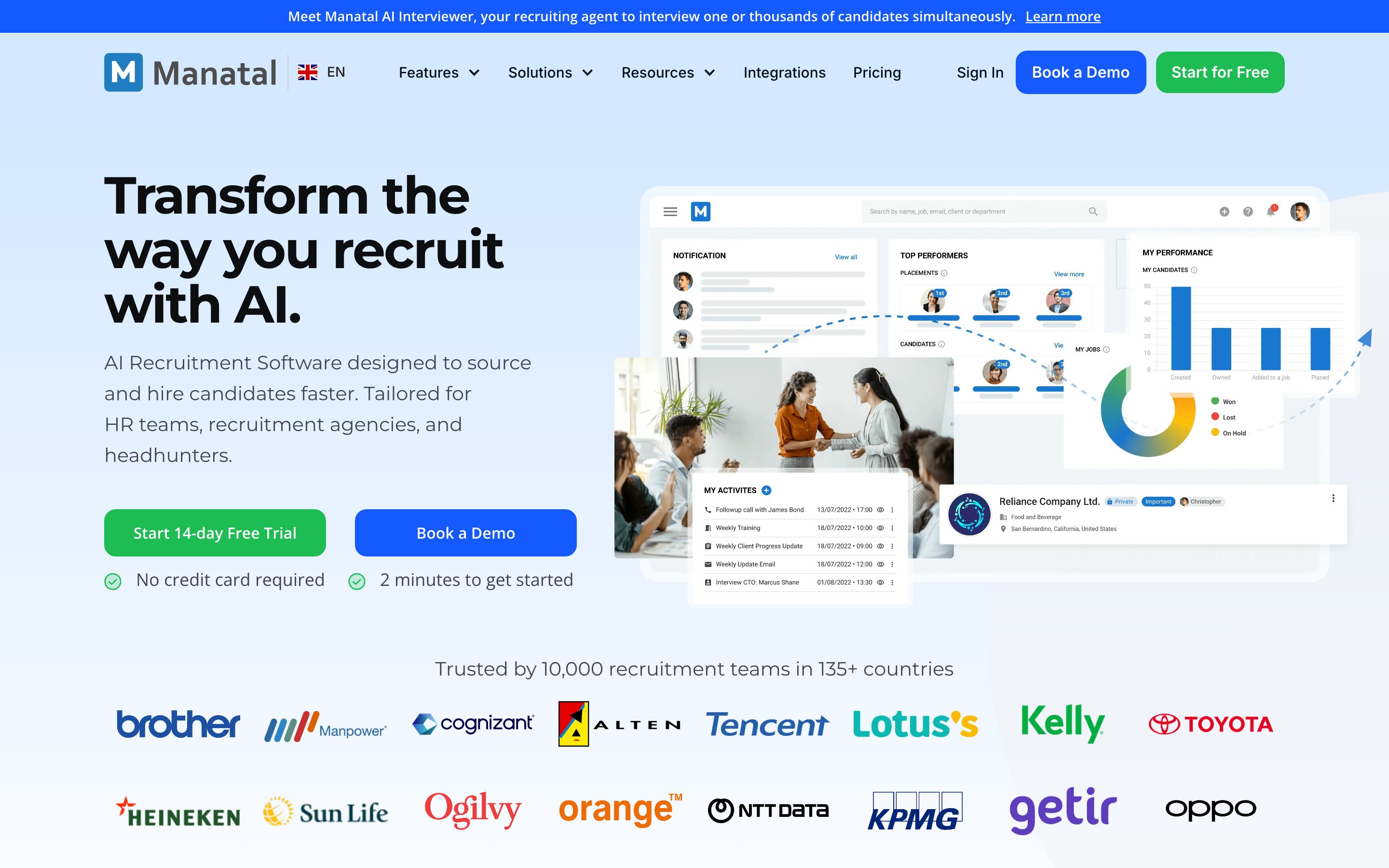 Manatal Screenshot der Website