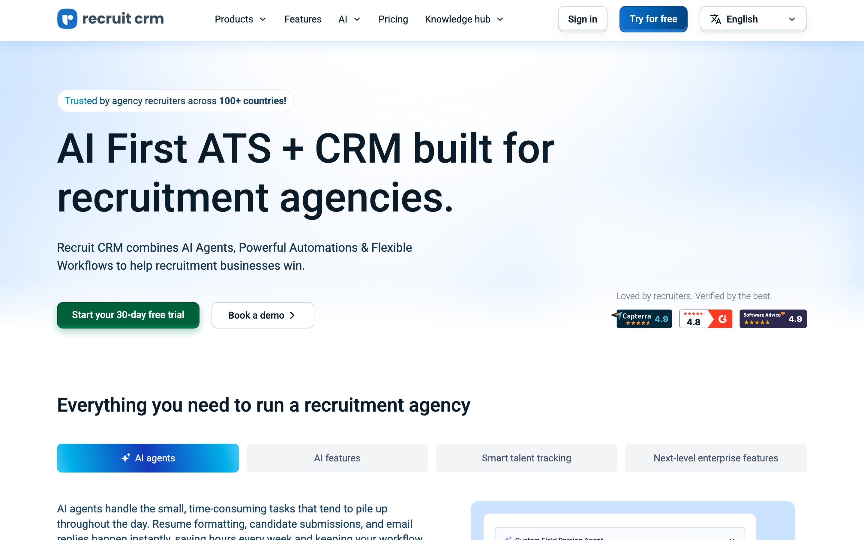 Recruit CRM Screenshot der Website