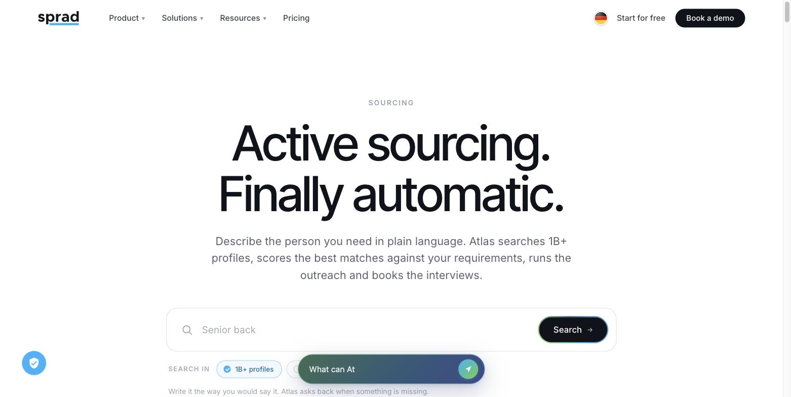 Sprad Active Sourcing, product screenshot