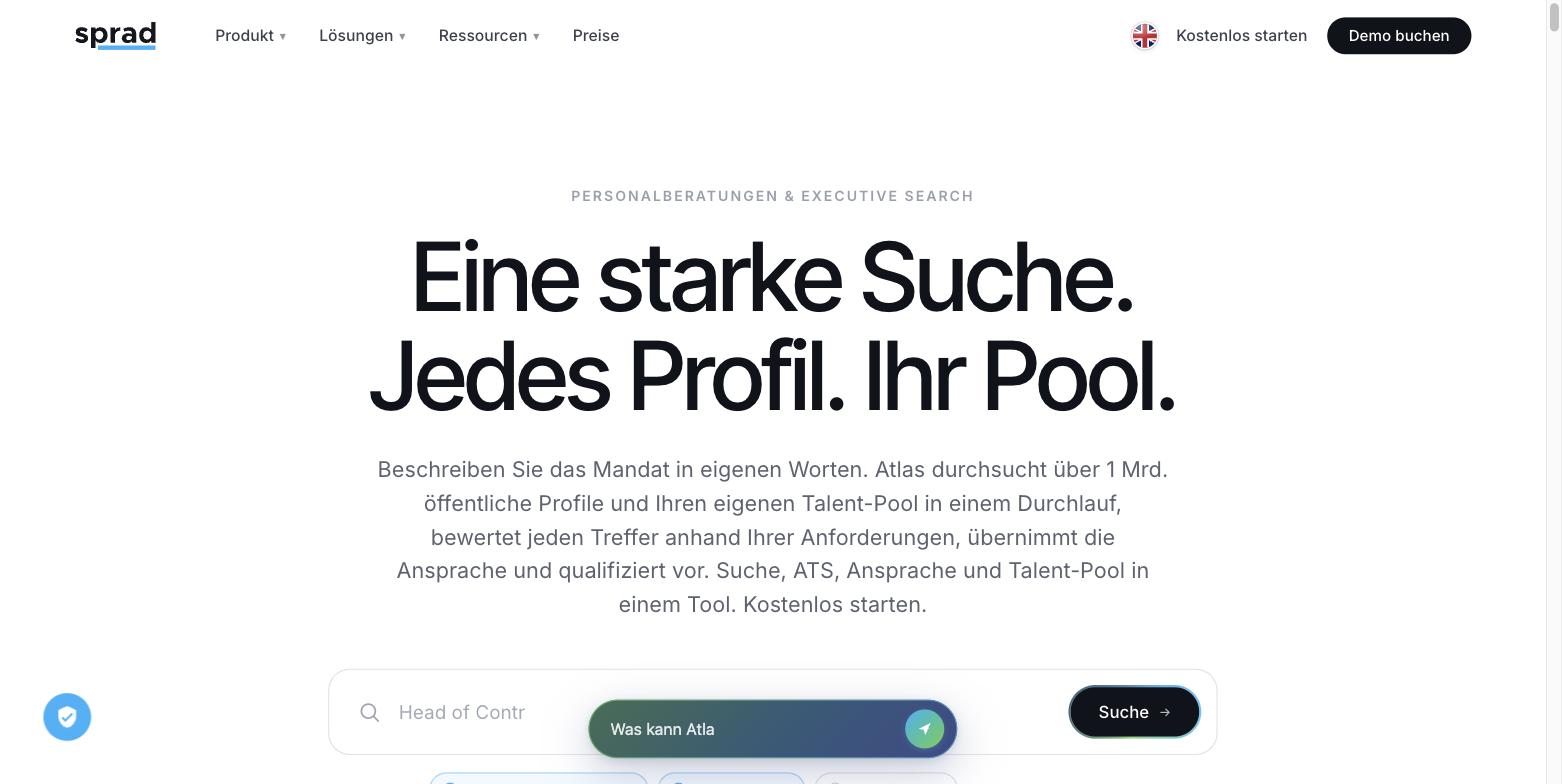 Sprad für Personalberatungen, Produkt-Screenshot