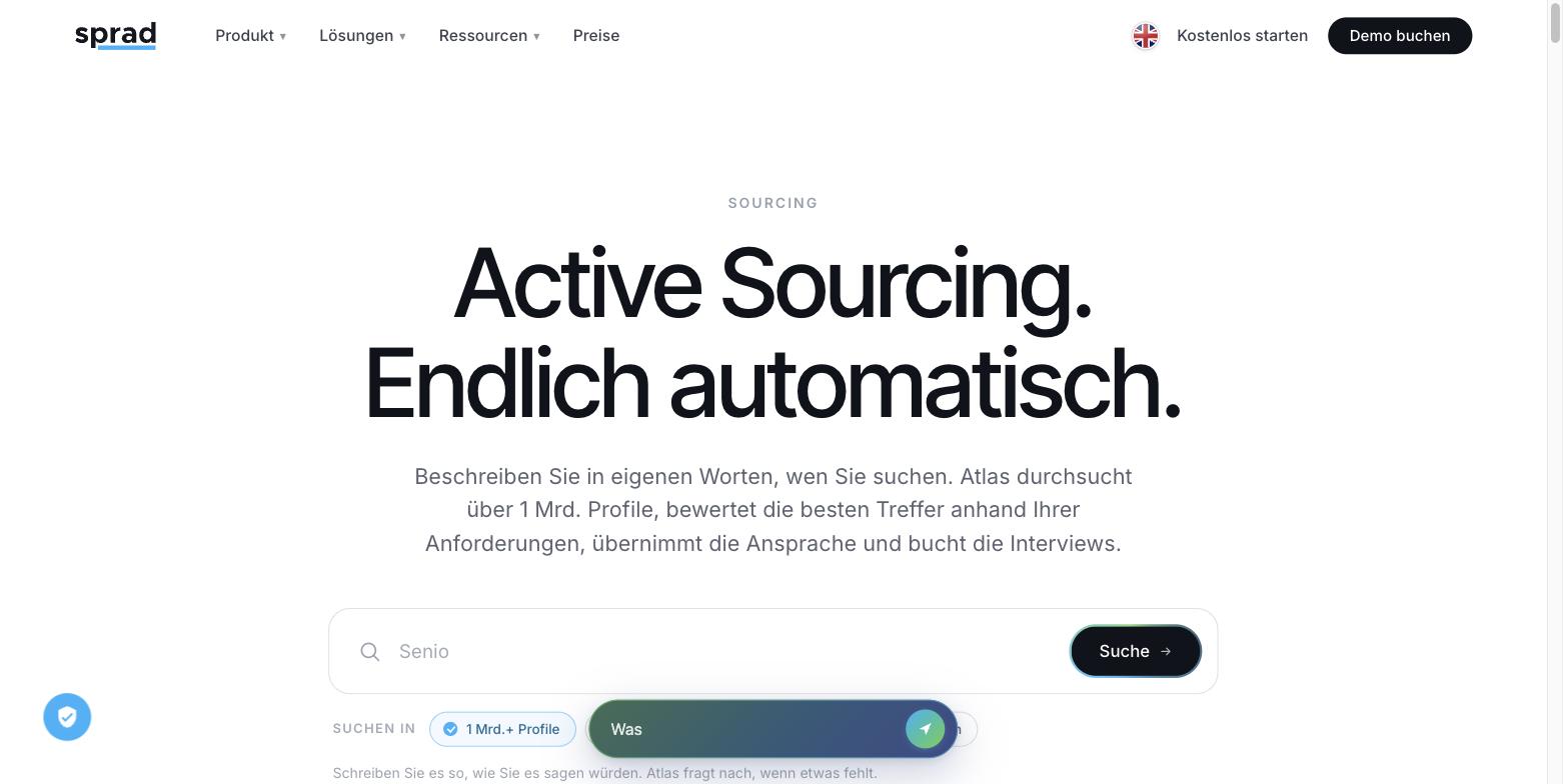Sprad Active Sourcing, Produkt-Screenshot