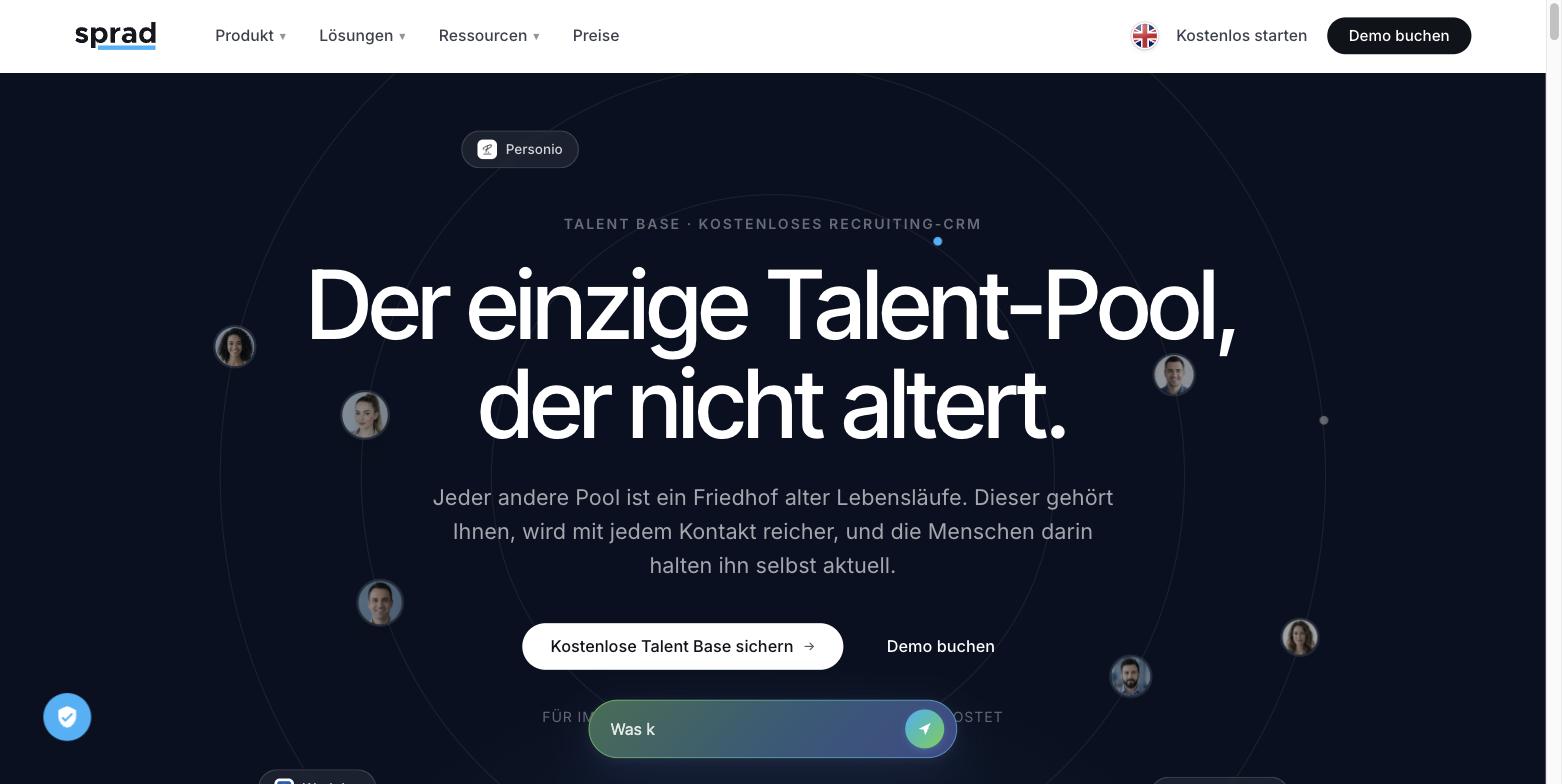 Sprad Talent Base, Produkt-Screenshot