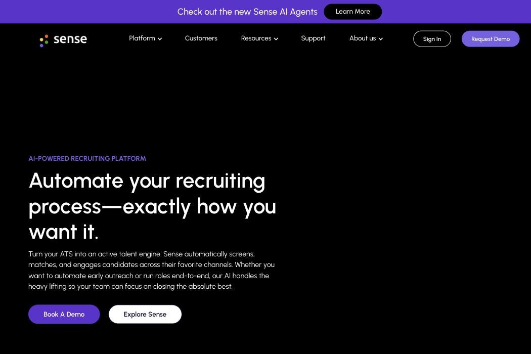 Sense homepage screenshot