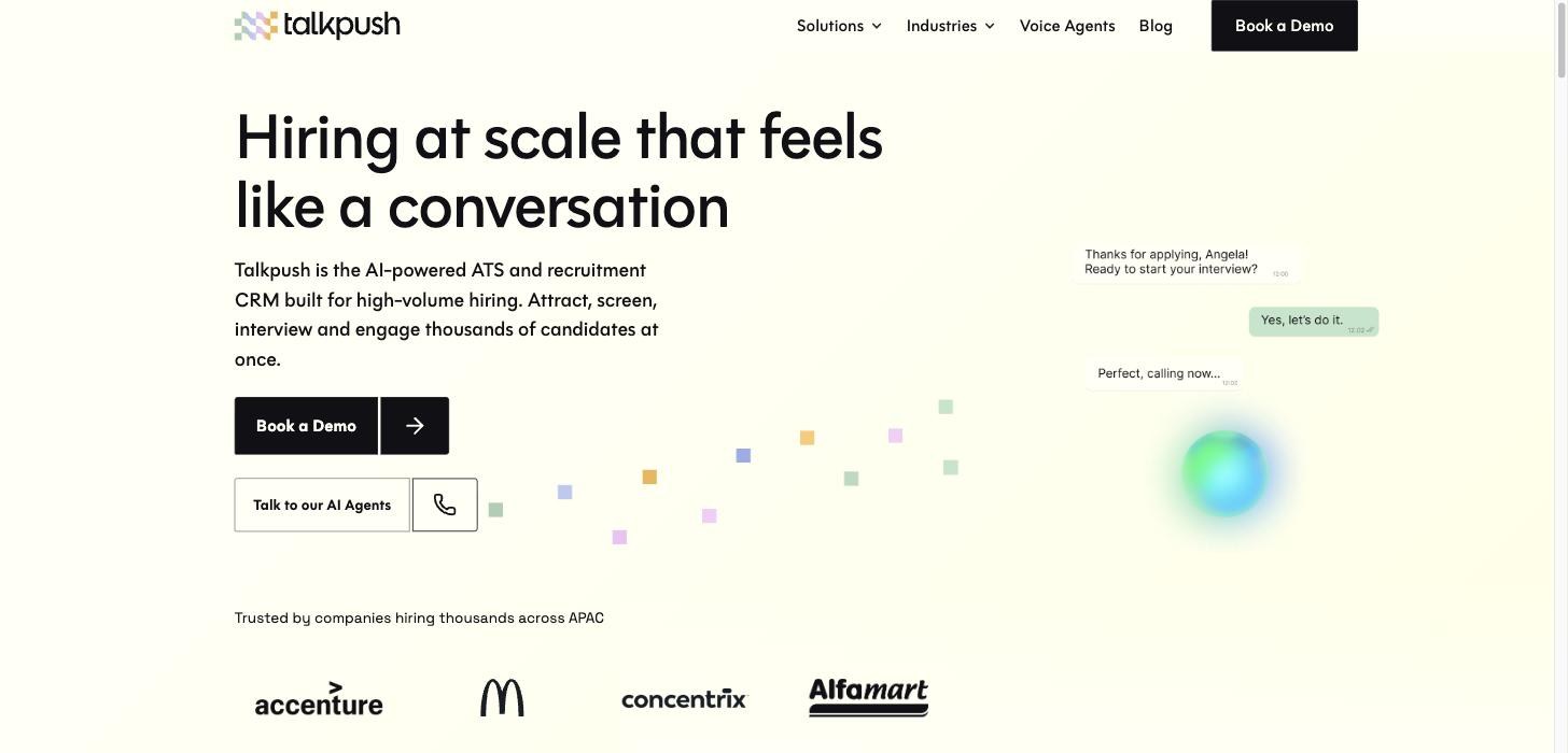 Talkpush homepage screenshot