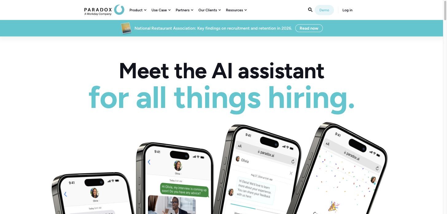 Paradox (Olivia), now a Workday company, homepage screenshot