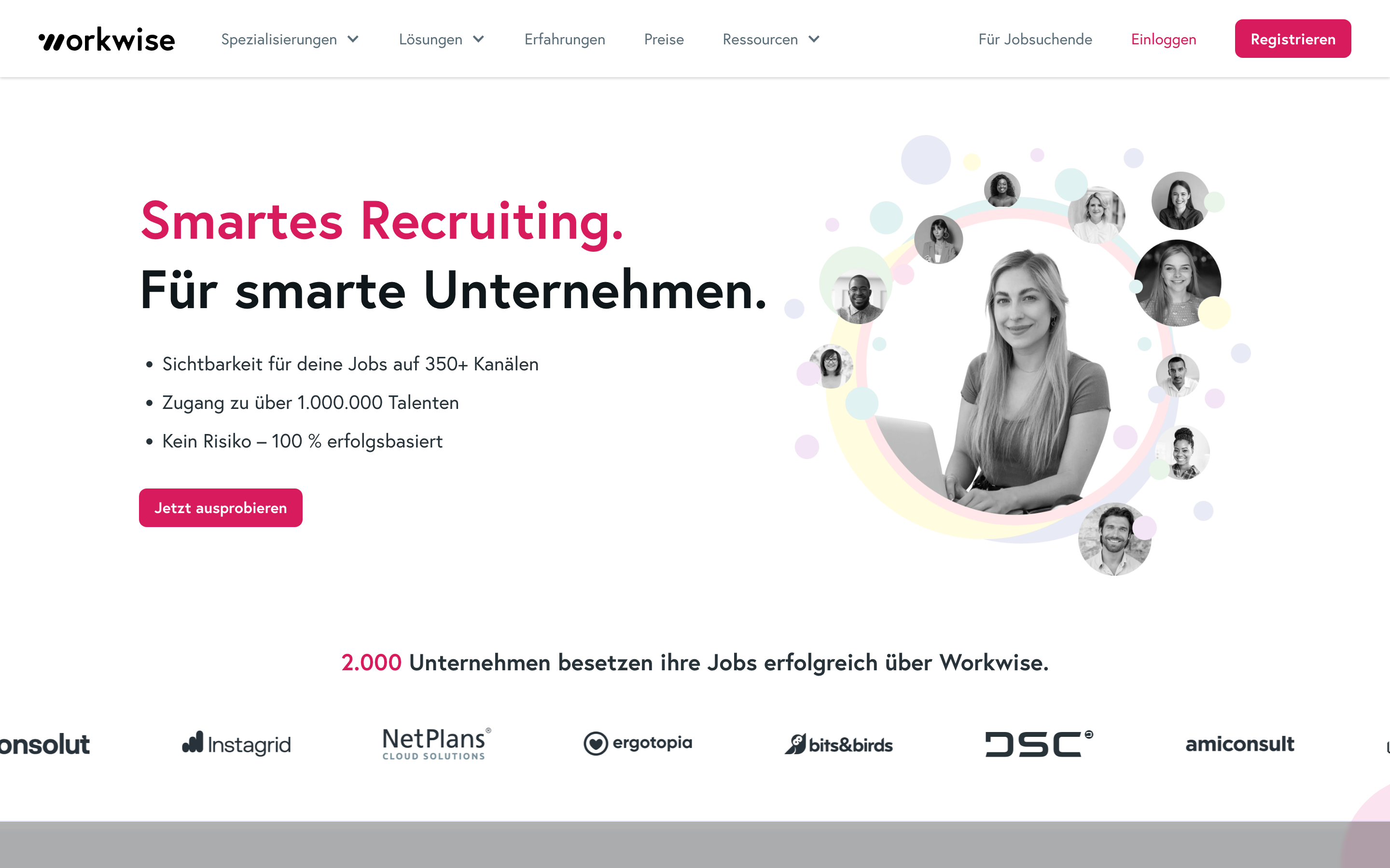Workwise homepage with success-based recruiting