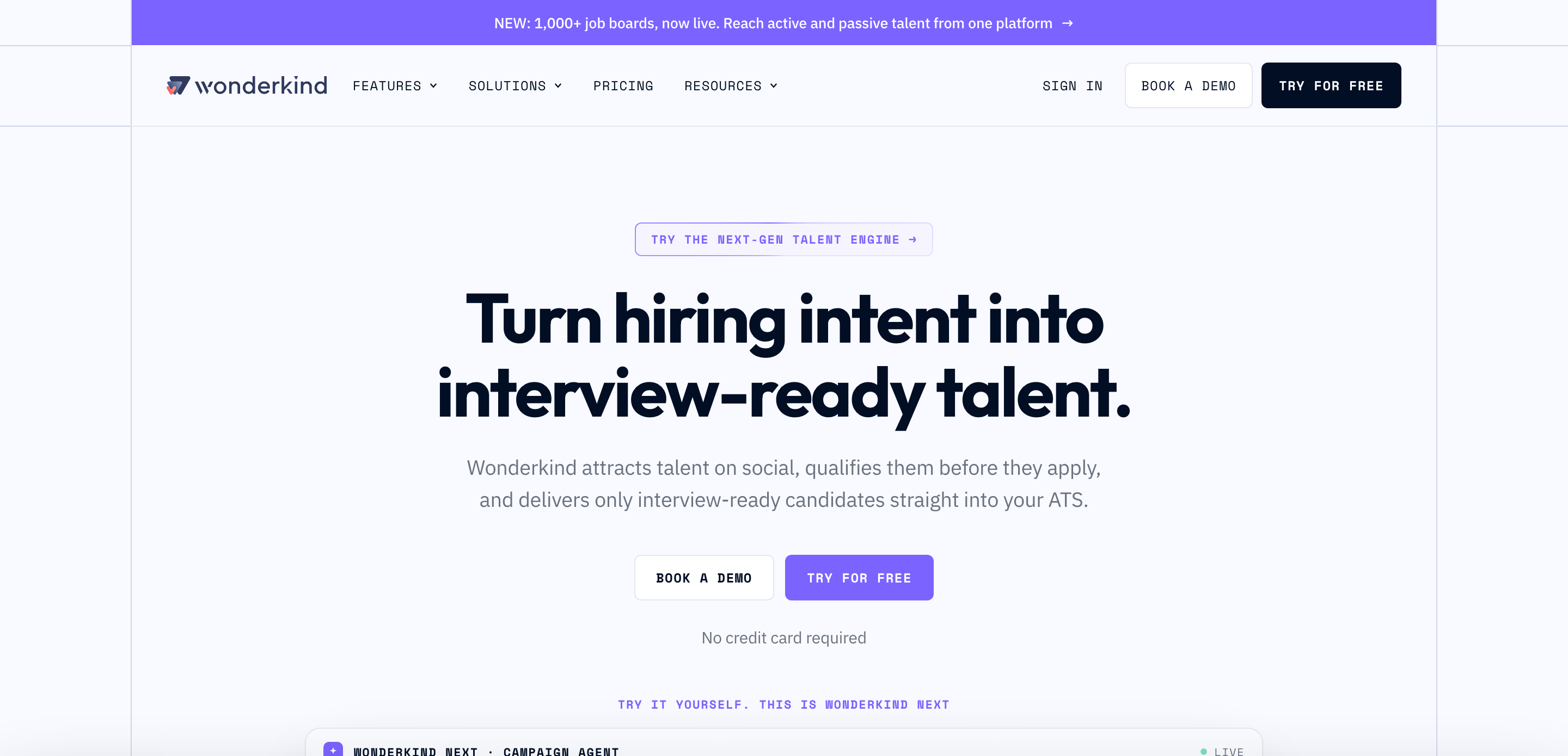 Wonderkind homepage: from hiring intent to interview-ready talent