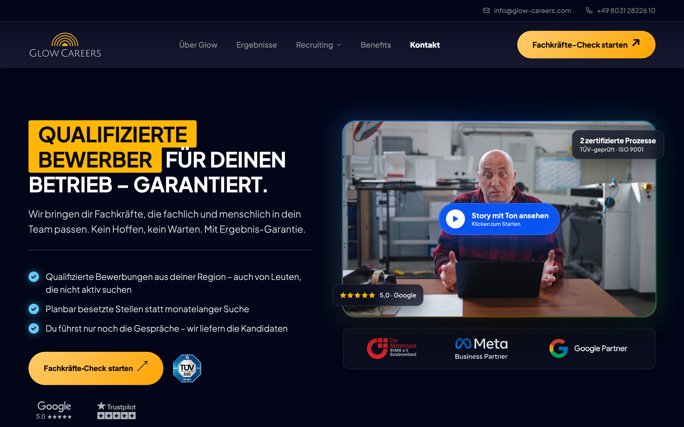 Homepage of glow-careers.de