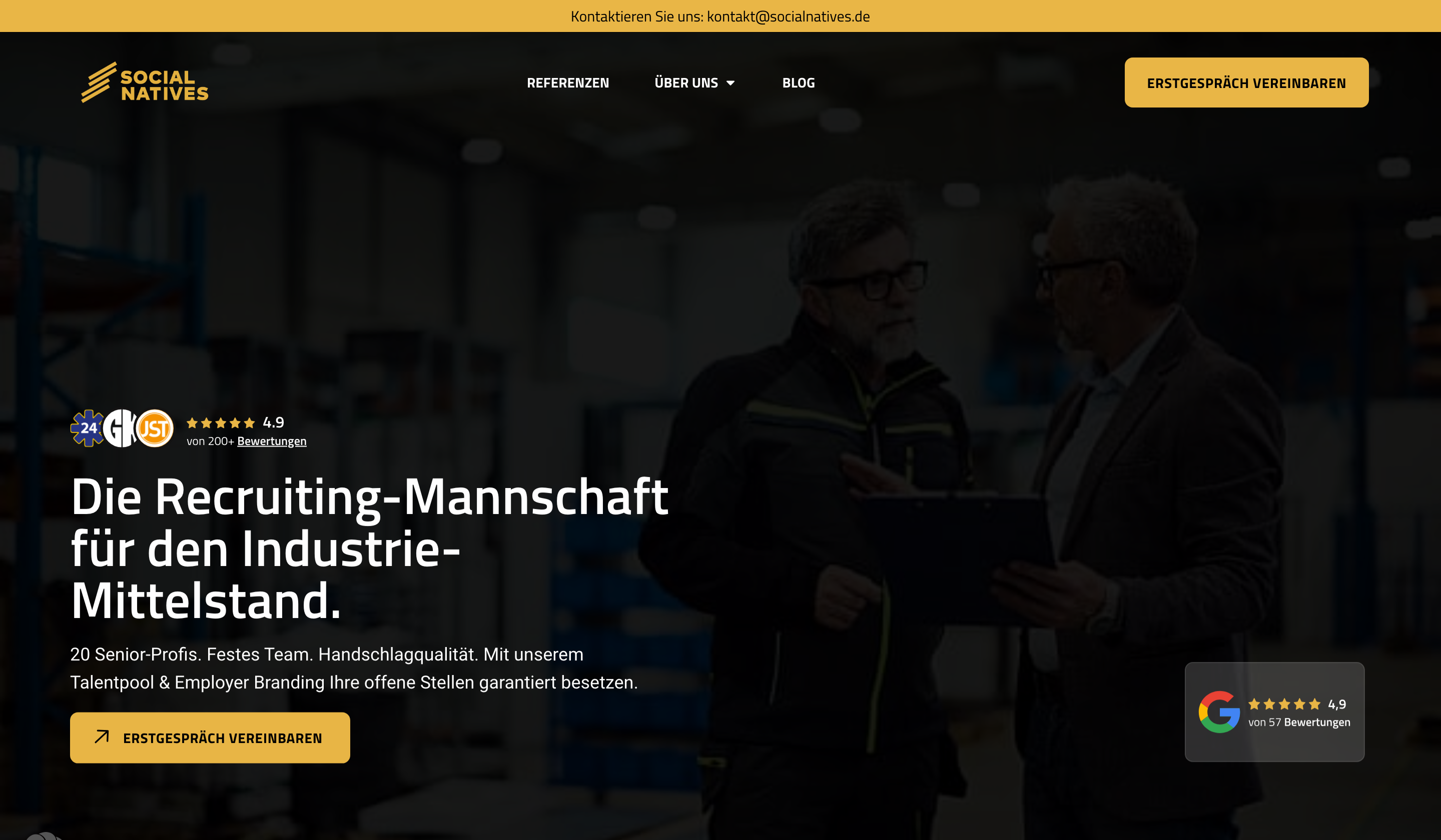 Social Natives homepage: the recruiting team for industrial SMEs