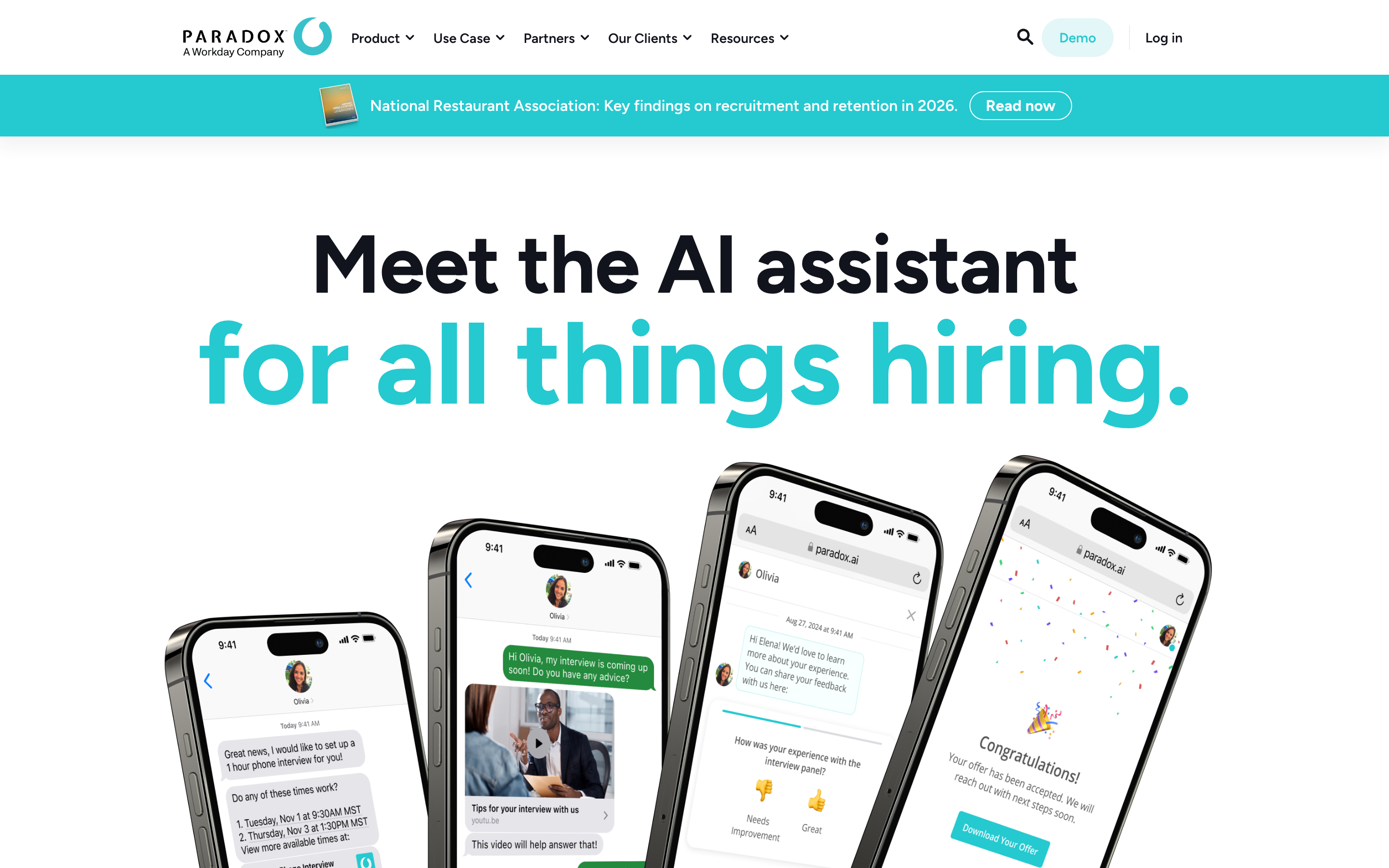 Paradox homepage: AI assistant for all things hiring