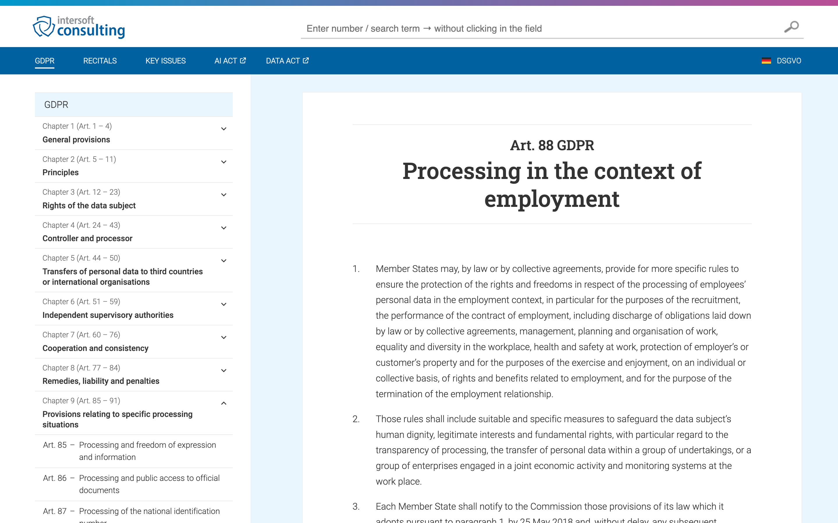 GDPR Art. 88 Processing in the context of employment