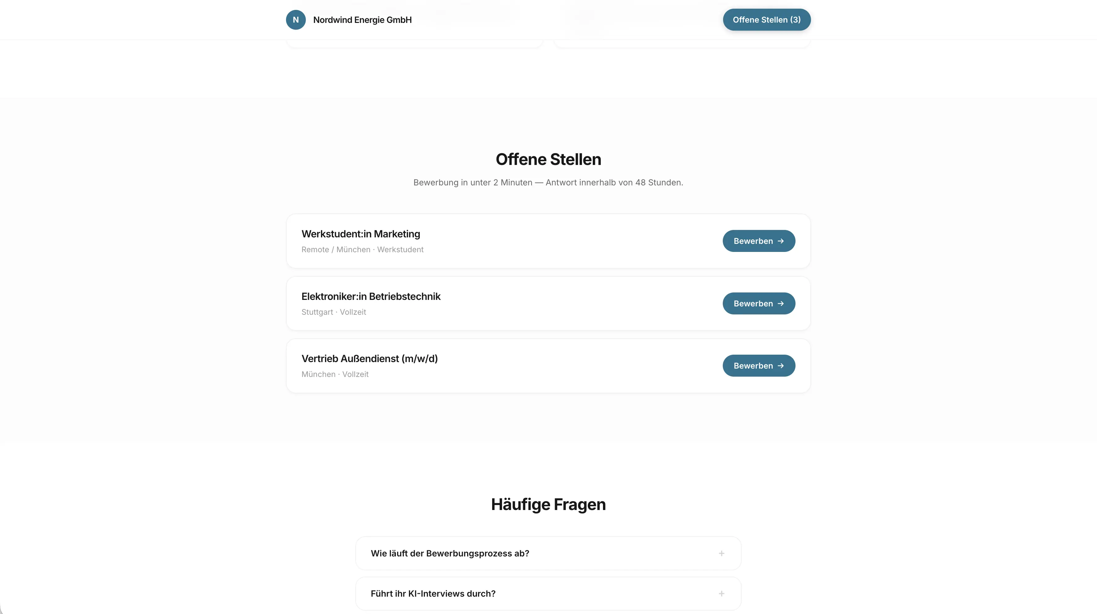 Job-Liste der Sprad-Karriereseite
