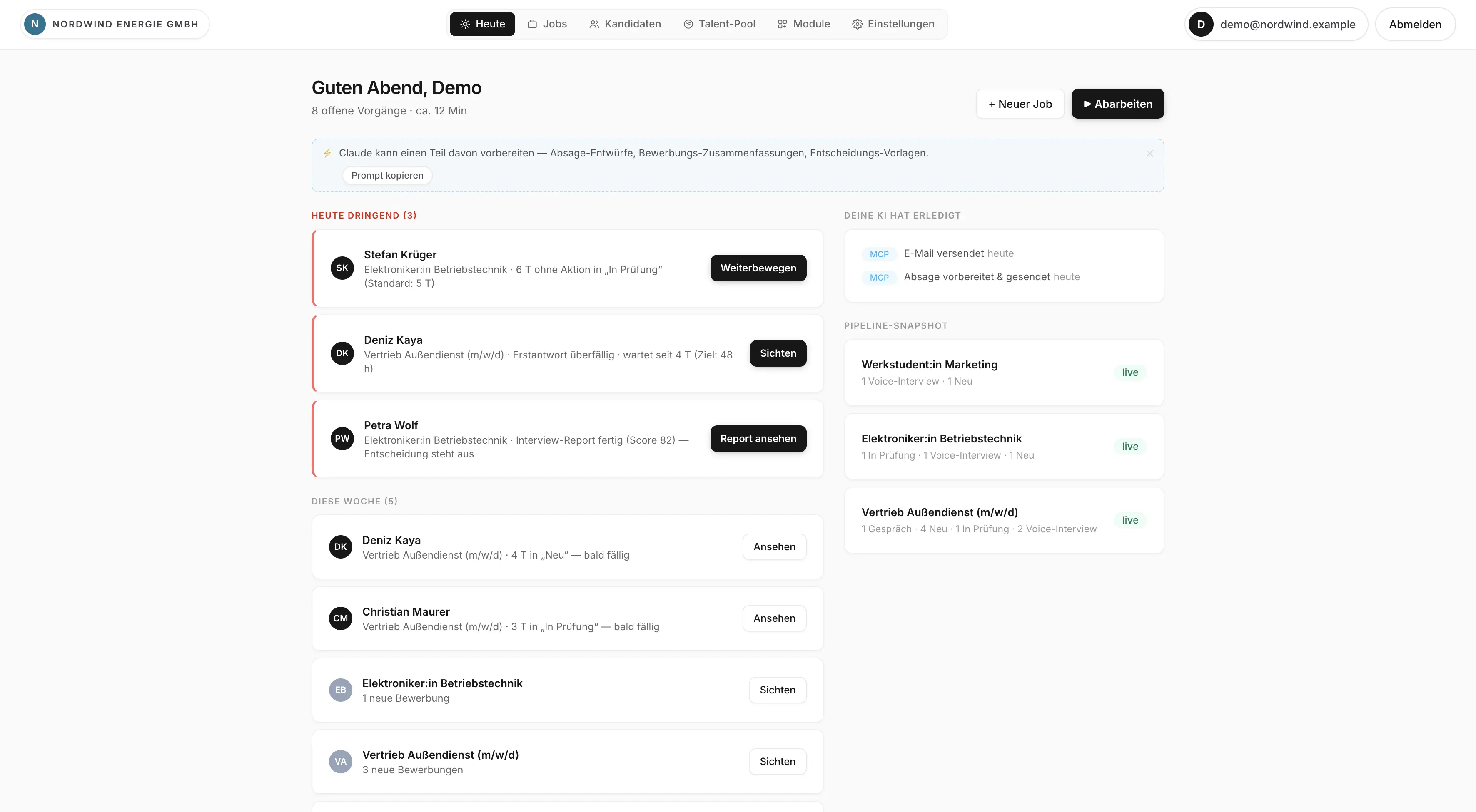 Sprad home screen with to-do action inbox