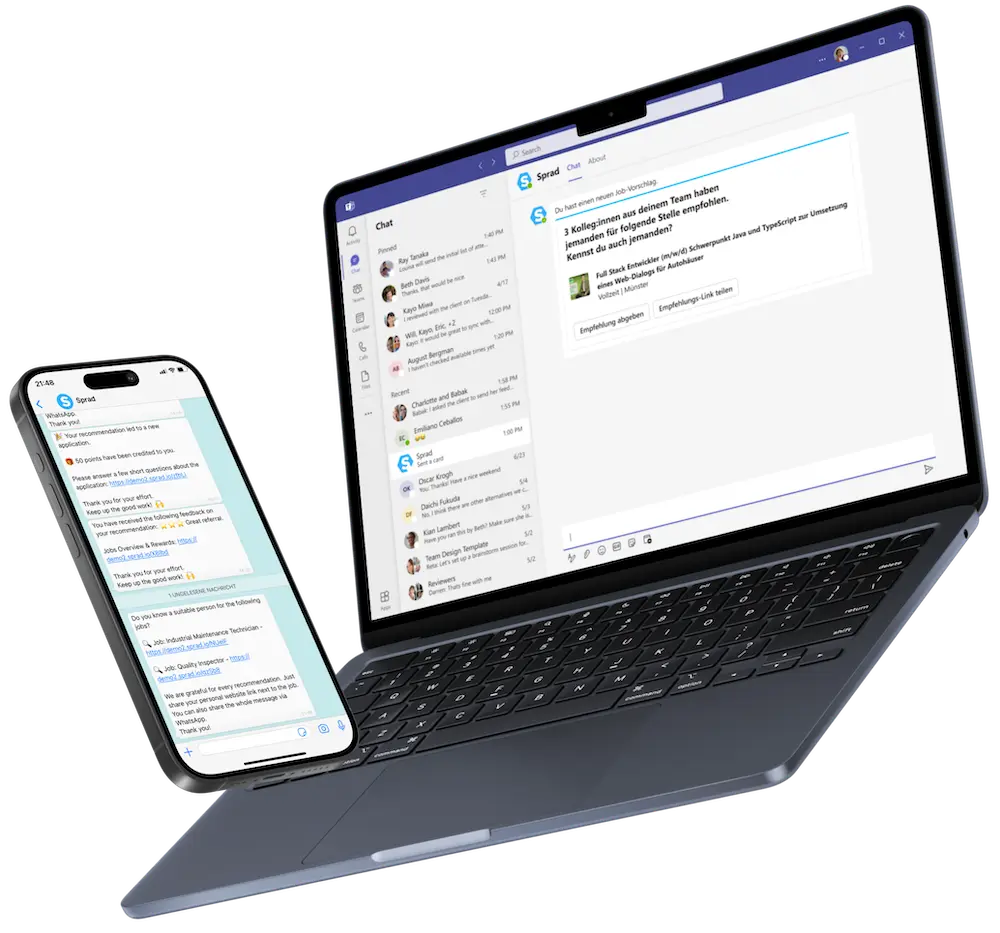 Sprad fragt in Microsoft Teams und auf WhatsApp nach einer Empfehlung