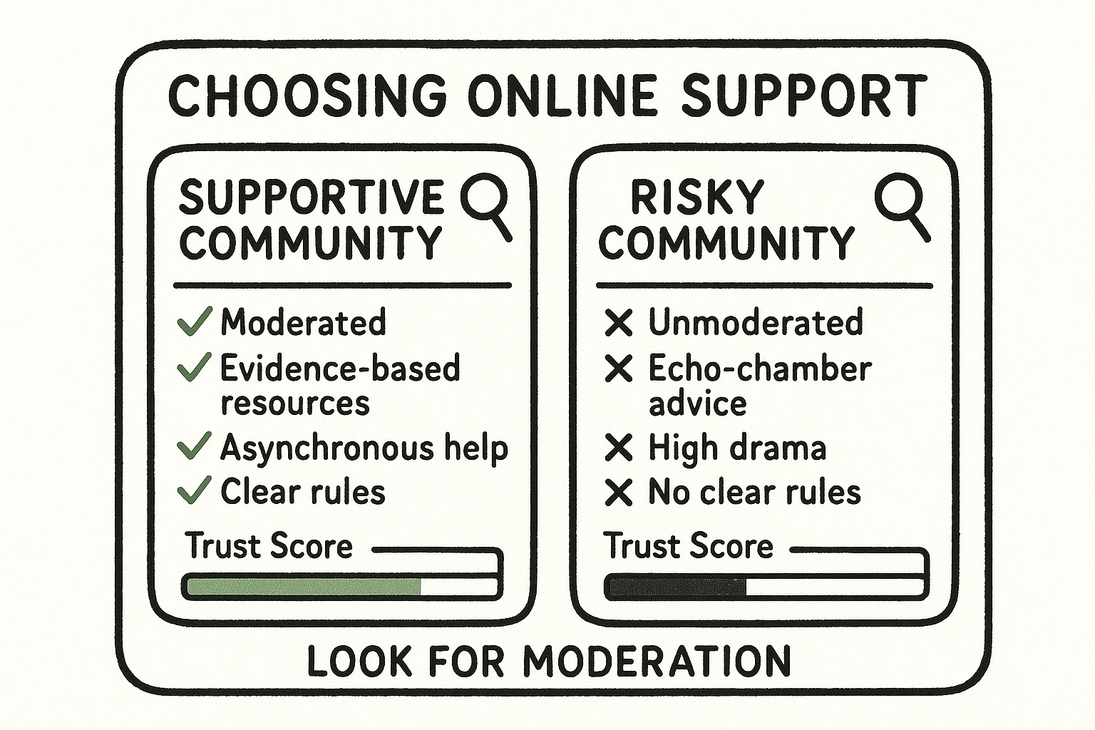 Community guidance sidebar — helps readers evaluate online groups before joining