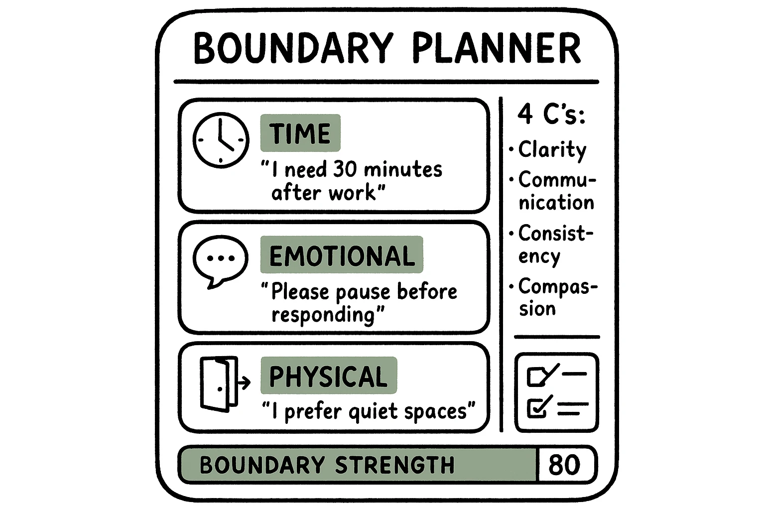 A practical boundary planner with short scripts and a strength indicator helps adults with ADHD set clear, consistent limits with compassion.