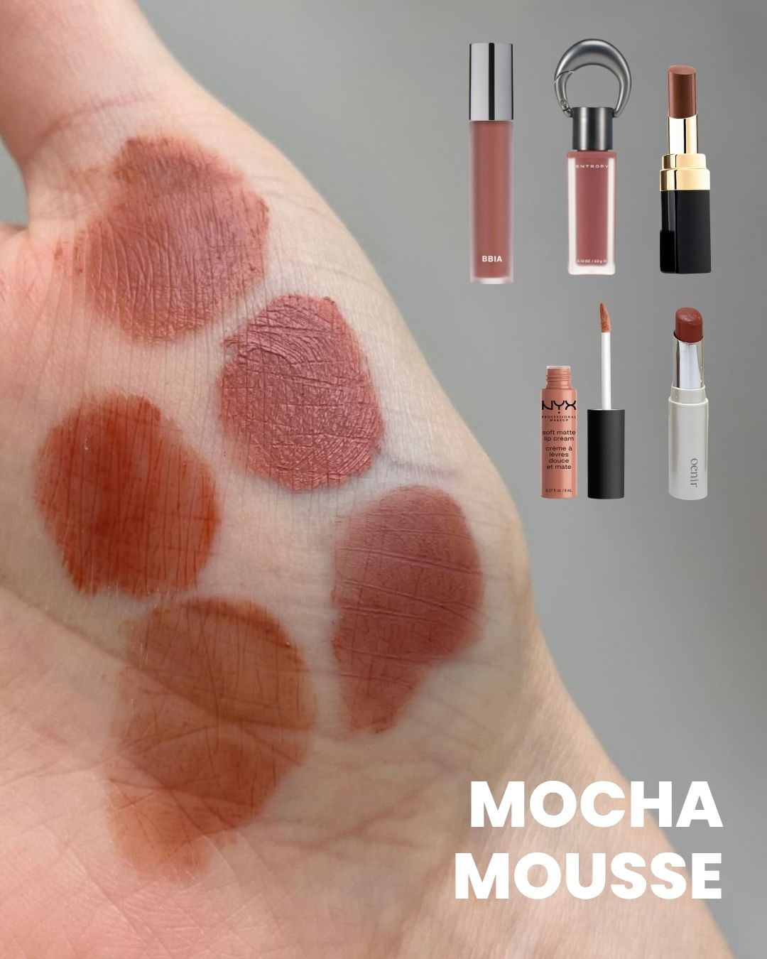 모카무스 립 발색 전체컷 (mocha mousse lip swatch 2025 trend color)