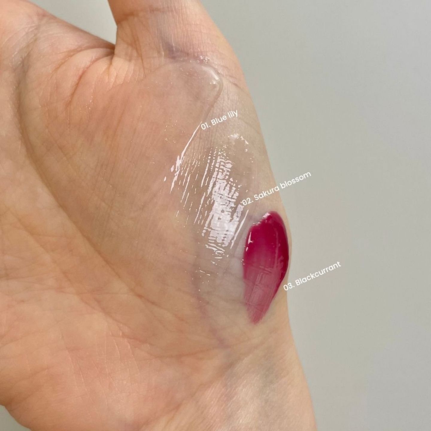 데코르테 플럼핑 립 손등 발색 (Decorté Blue Lily lip serum swatch on hand)
