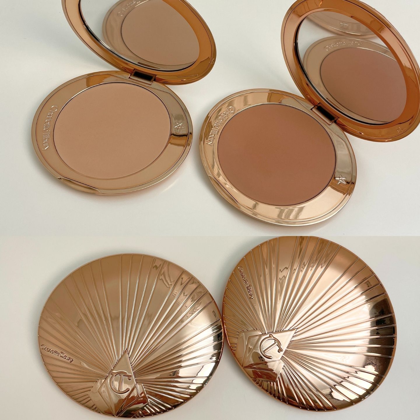 샬롯틸버리 브론저 2컬러 플랫레이 컷 (Charlotte Tilbury bronzer Fair and Medium flatlay)