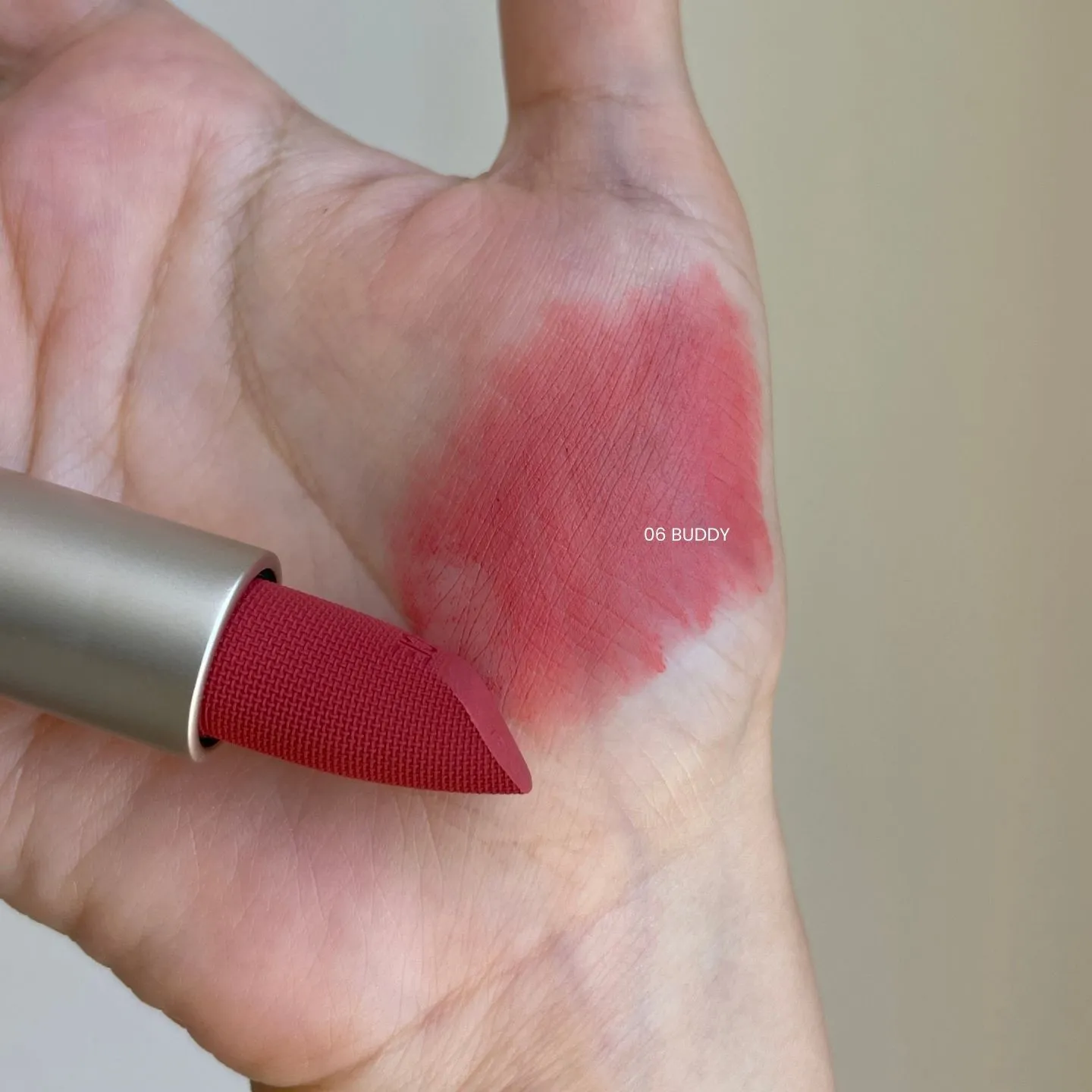 3CE 캐시미어 허그 립스틱 06 BUDDY 실물 발색 (3CE Cashmere Hug Lipstick 06 BUDDY real swatch)