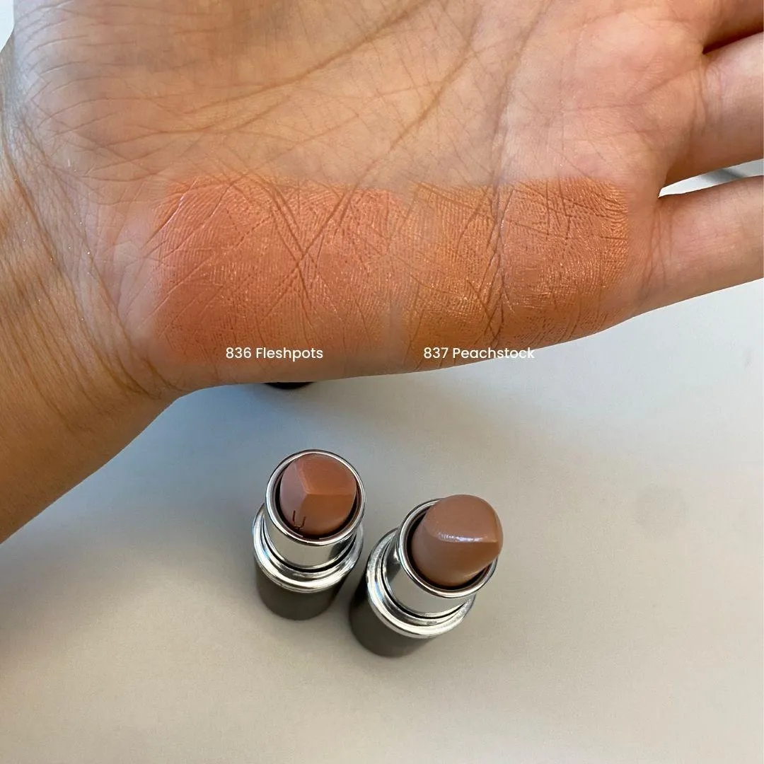 ๋งฅ MAC ๋งฅ์๋ฉ ์ฌ๋ฆญ ์ํด ๋ฆฝ์คํฑ, ํ๋ ์ํยทํผ์น์คํก ์ ์ ๋ฐ์ ์ด๋ฏธ์ง (MAC Maximal Sleek Satin Lipstick, Fleshpots & Peachstock full swatches)