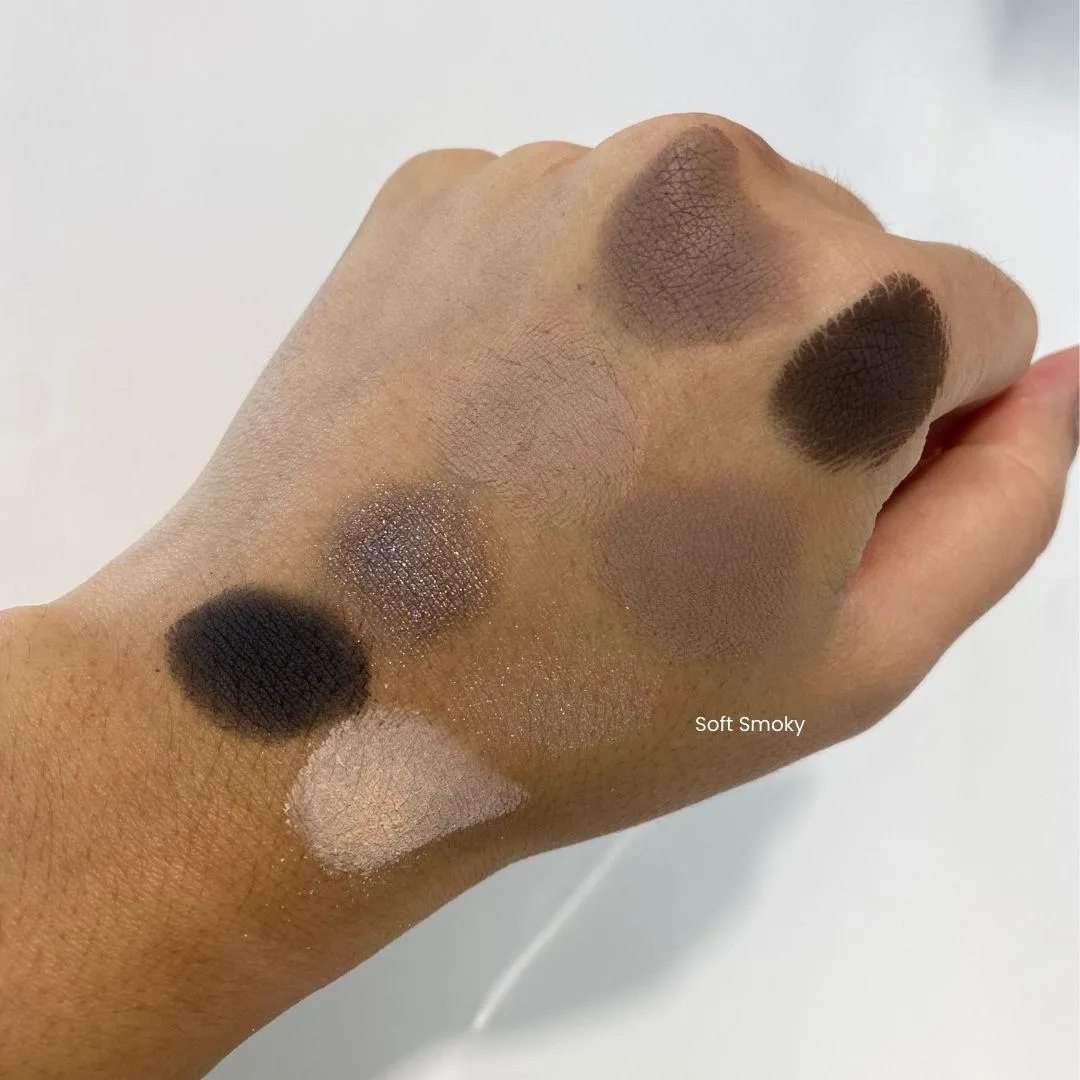 리스키 피그먼트 아이섀도우 팔레트, 소프트 스모키 손등 발색 (RISKY Pigment Eyeshadow Palette Soft Smoky hand swatch)
