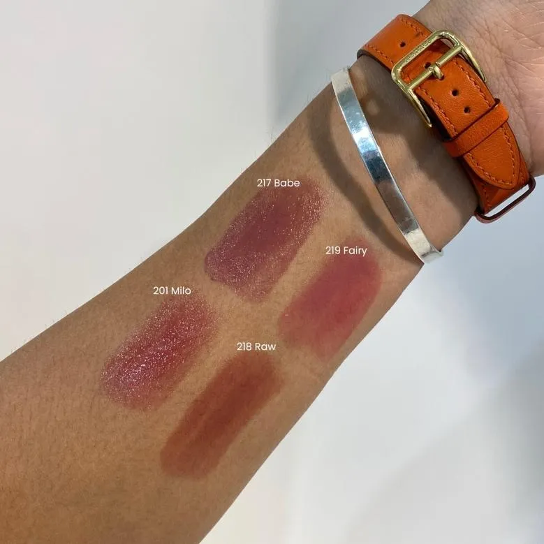 라카 본딩 글로우 립스틱 201 마일로, 217 베이브, 218 로우, 219 페어리 실물 발색 (LAKA Bonding Glow Lipstick all colors real swatch)