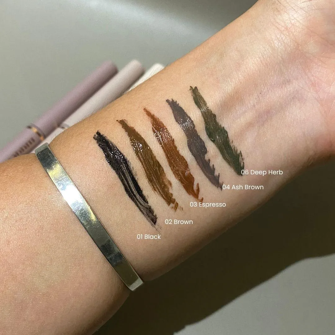 뮤드 인스파이어 스키니 컬링 마스카라 5컬러 실물 발색 (MUDE Inspire Skinny Curling Mascara all colors real swatch)