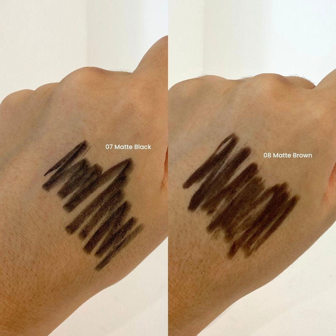 시스터앤 아이펜슬 07 매트 블랙 , 시스터앤 아이펜슬 08 매트 브라운 발색